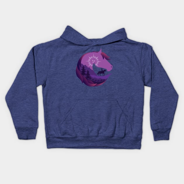 Horse Head Trail Riding Silhouette • Purple Kids Hoodie by FalconArt